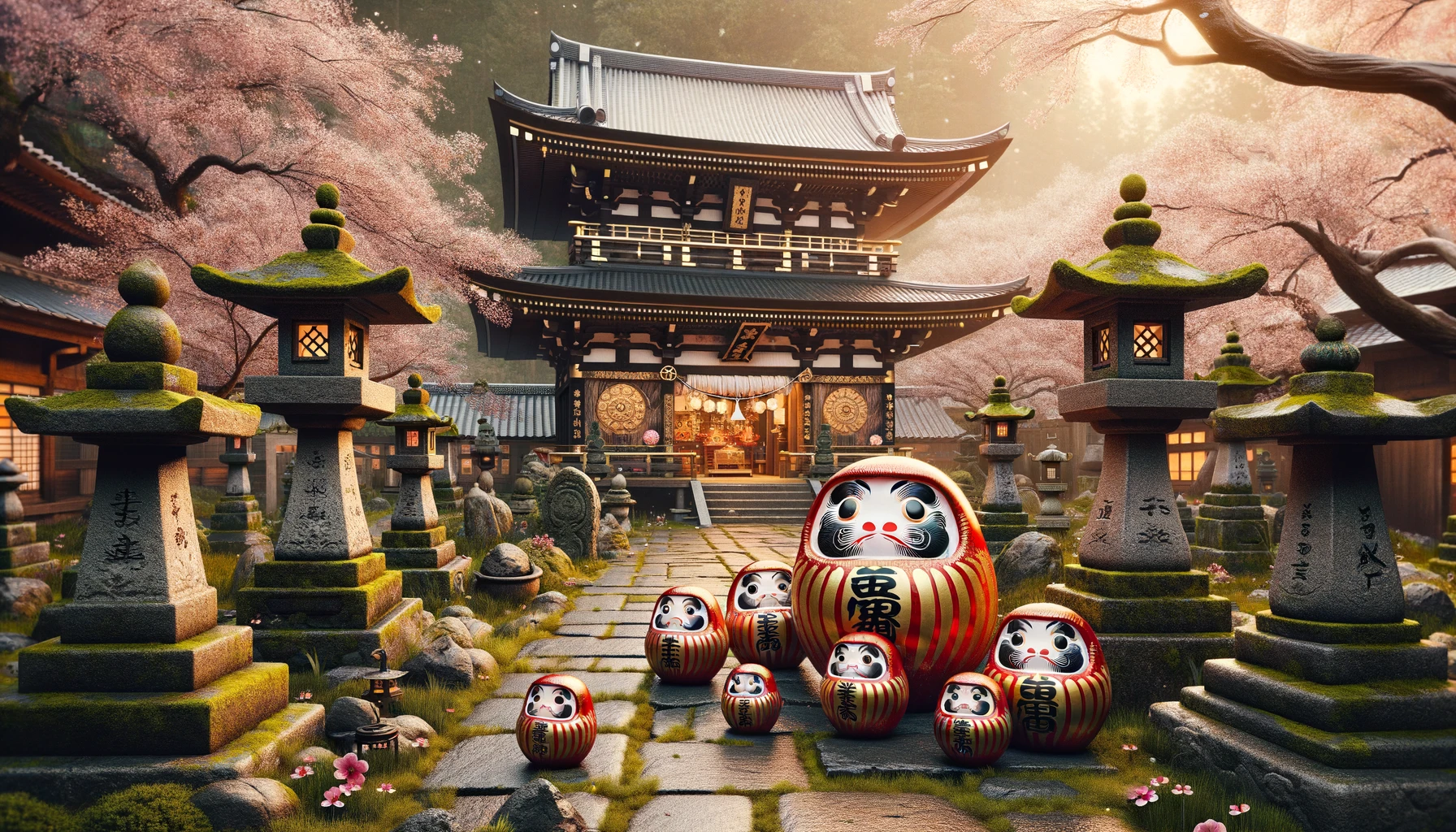 Representación de darumas en templo japonés, Foto de ADE Japón - Dalle